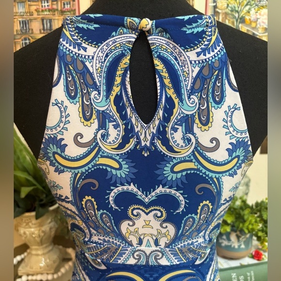 INC HALTER STYLE BLUE PAISLEY SILVER BEADING EMPIRE WAIST MAXI DRESS SZ XS - Picture 8 of 11